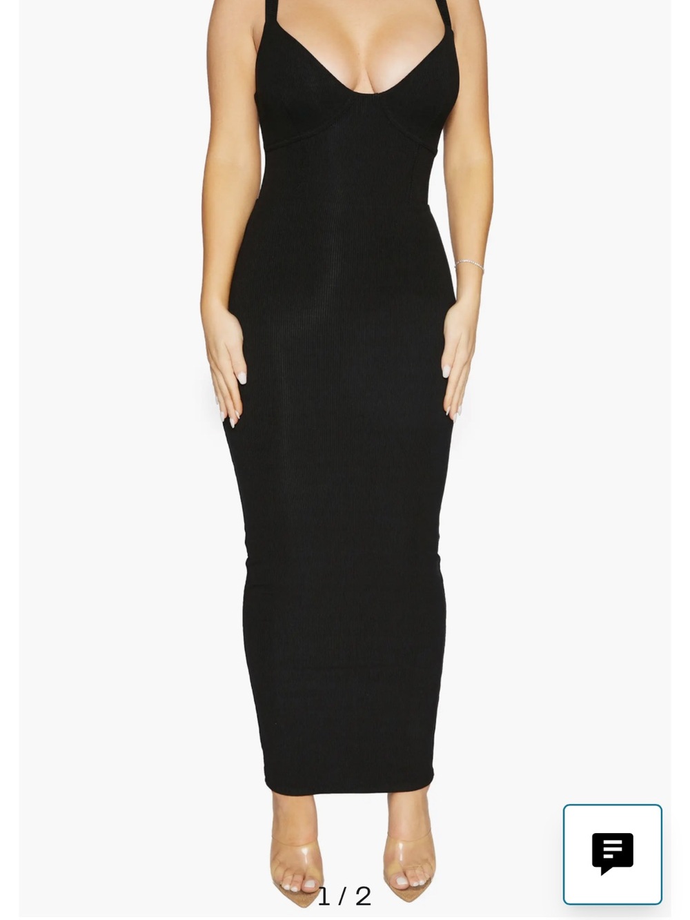 naked wardrobe Black Ribbed Bodycon Maxi Dress with Scoop Neck
